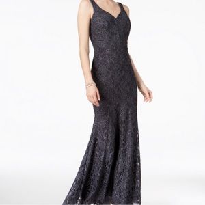 Betsy & Adam Lace Glitter Evening Gown